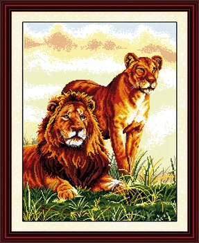 

Accompanying Lions Counted Cross Stitch DMC 11CT 14CT Cross Stitch DIY Cross Stitch Kits Embroidery for Home Decor Needlework