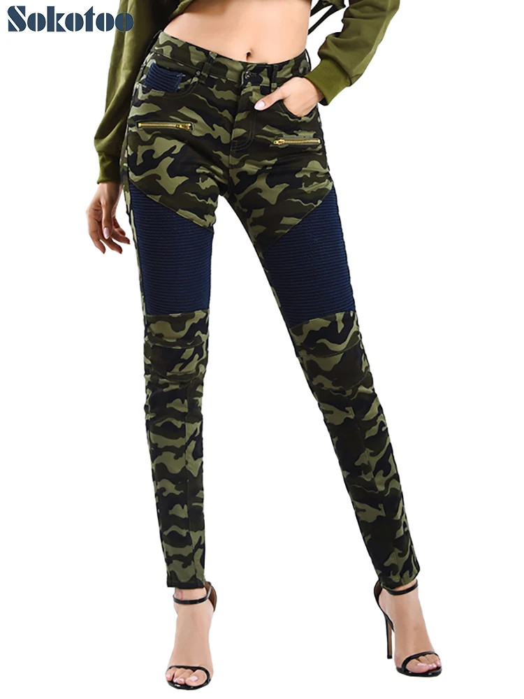 camo moto jeans womens