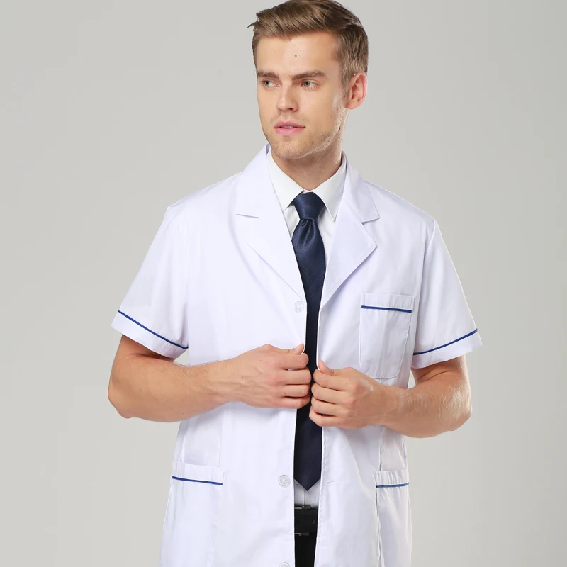 Short sleeved long sleeved doctor clothing white coat Slim lab coat men
