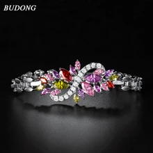 BUDONG 19cm Infinity Bracelet for Women Silver color Chain Link Bracelet Colored Crystal Cubic Zirconia Wedding