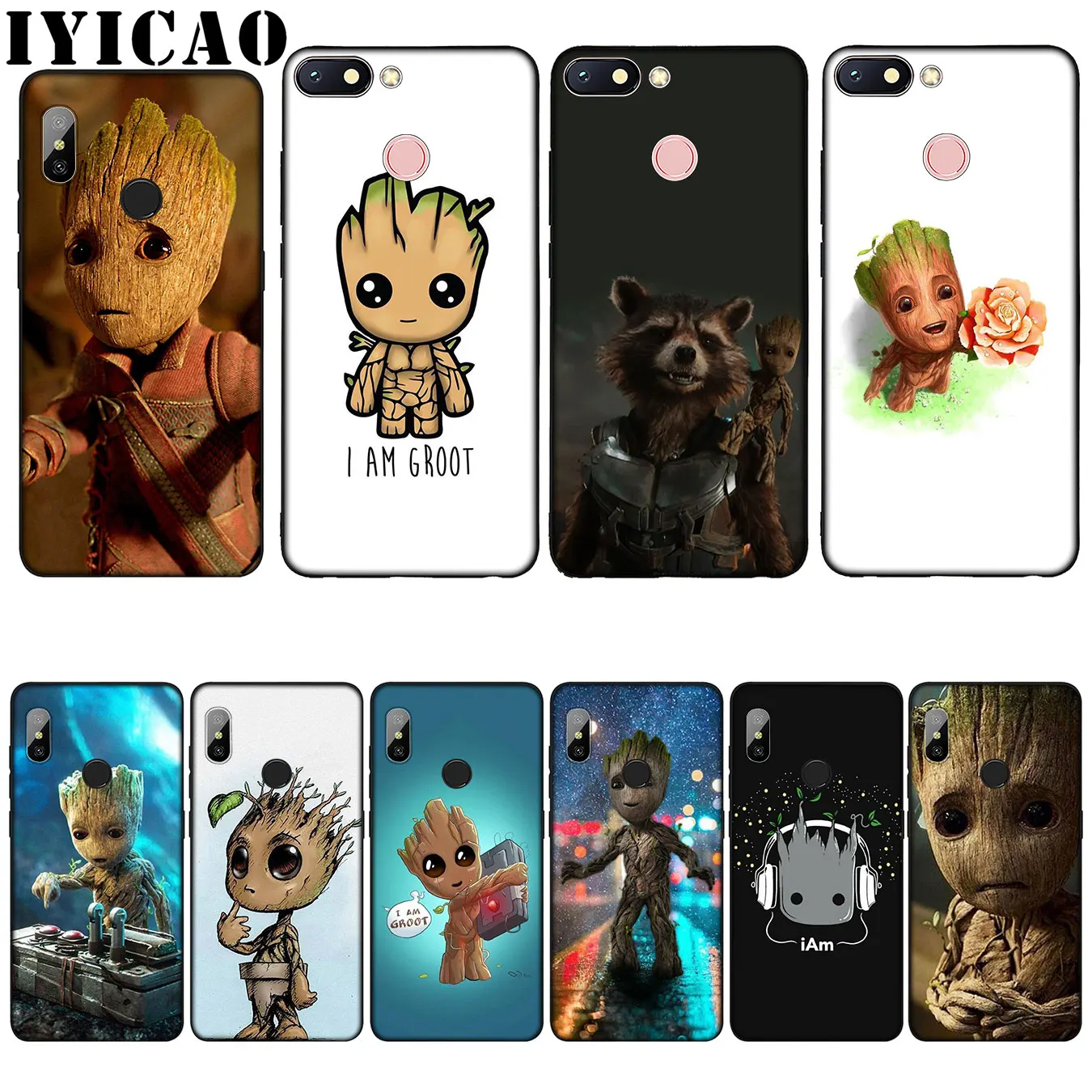 

Guardian Rocket Raccoon Groot Treeman Silicone Soft Case for Xiaomi Redmi 6A 5A Note 8 7 4 4X 5 Plus 6 Pro Black TPU Cover