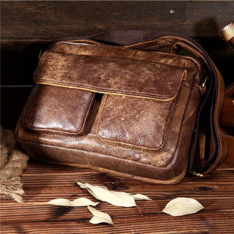 

IMIDOTop Quality Genuine Leather Men Retro Crossbody Shoulder Bags Hot Sale Fashion Male Small Travel Messenger Bag