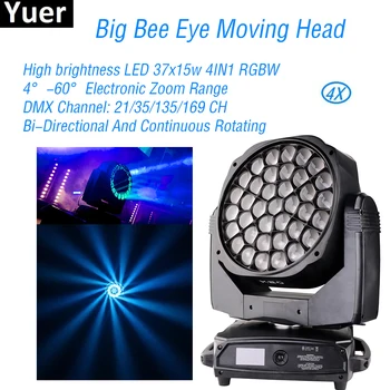 buy 4 stks partij 37x15W LED Grote Bee Eye Moving Head Lights Wassen Beam FX Effect Geluid Party DJ apparatuur Disco Club Stage Strobe Licht