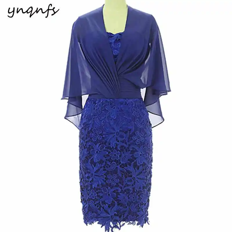 YNQNFS M42 элегантные кружевные наряды мыс половины рукав вечерние платье для коктейля Vestido Формальное Teal Короткие мать невесты платья - Цвет: Синий