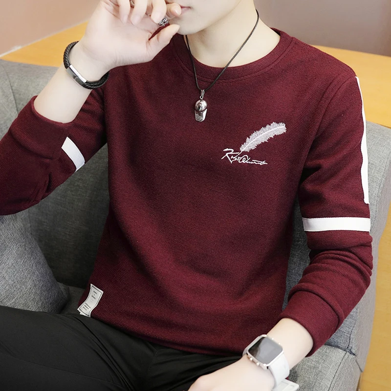 

2018 men teenagers cultivate one's morality Printed striped sweater Round collar render unlined upper garment sweater