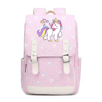 

Preppy Kawaii Unicorn School Bags for Teenage Girls Rainbow Unicorn Printing Backpack Women Travel Backpack Canvas Pink Bags
