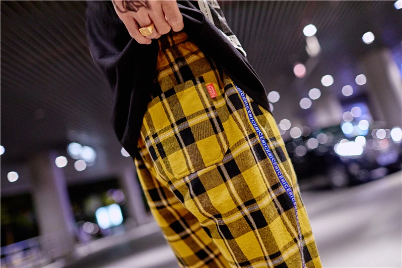 LAPPSTER мужские уличные желтые клетчатые джоггеры брюки мужские s Харадзюку полосатые хип-хоп шаровары японский стиль спортивные штаны