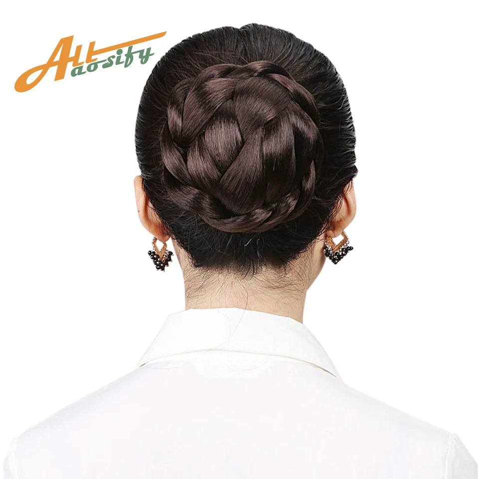 Allaosify Small Size Knitted Hair Braided Chignon Synthetic Hair
