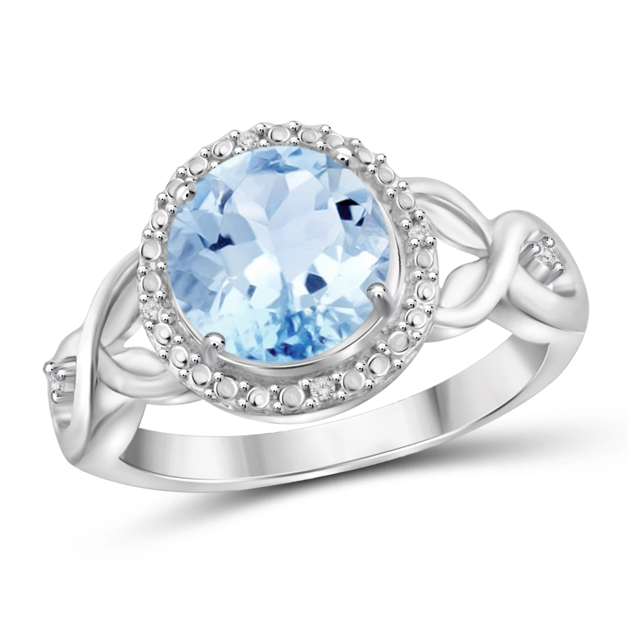 JewelonFire 2 1/3 Carat T.G.W. Sky Blue Topaz and White Diamond Accent Sterling Silver Twisted Shank Ring
