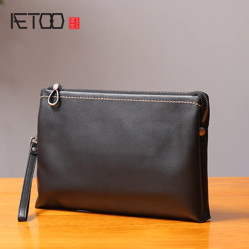 

BJYL Handbag men's leather tide fashion soft leather envelope bag business casual head cowhide men's handbag