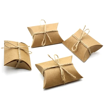 

100Pcs/lot brown Kraft Pillow Shape Candy box,Wedding Favor Gift Box ,Party Candy Box Wholesales,kraft paper Cookie Candy Carton