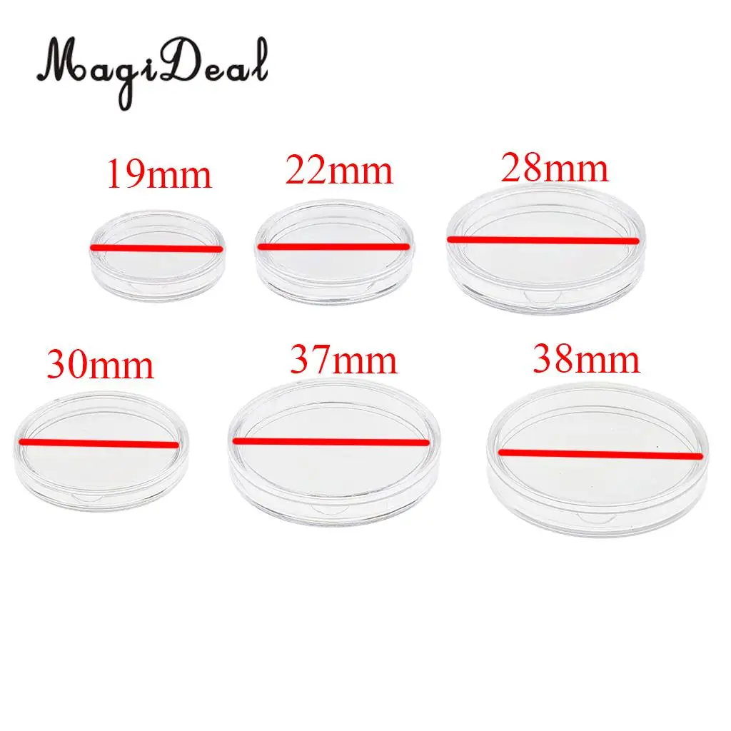 

MagiDeal 100pcs/Lot Clear Round Plastic Coin Capsules Container Storage Holder Case 19mm/22mm/28mm/30mm/37mm/38mm
