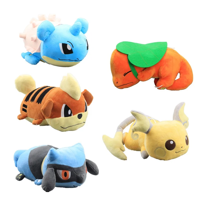 

5 Styles to Choose Lying Riolu Lapras Plush Toys Growlithe Raichu Soft Dolls Lovely Charmander Pillow Cushion 26-37cm