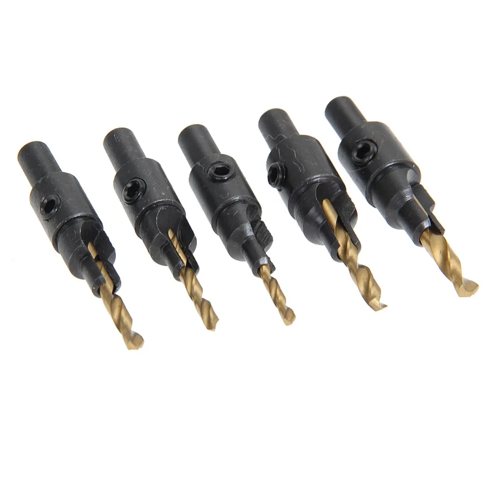 5pcs Hex  Hss Woodworking Ti Countersink Drill Bit Set Wood Countersinks Screw Size #6 #8 #10 #12 #14 High Quality Hot Sale