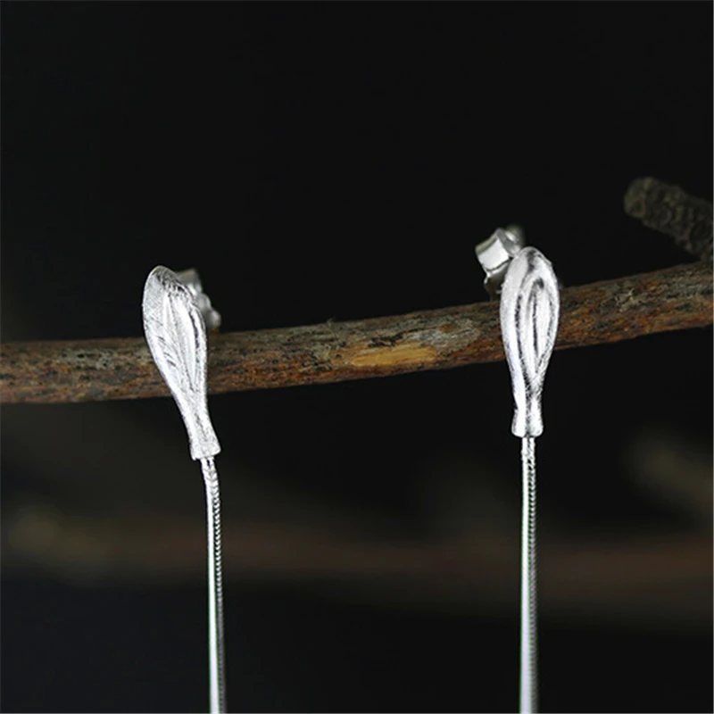 Lotus Fun Real Solid 925 Sterling Silver Drop Earrings for Women Red Coral/Blue Lapis Long Thread Dangling Earings Fine Jewelry