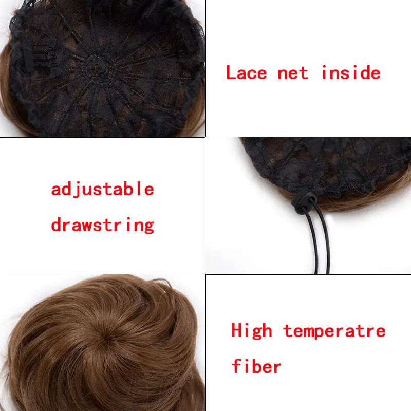Synthetic Adjustable Hair Scrunchie Straight Chignons Hair Bun Extensions Natural Fake Bun Straight Drawstring Ponytails