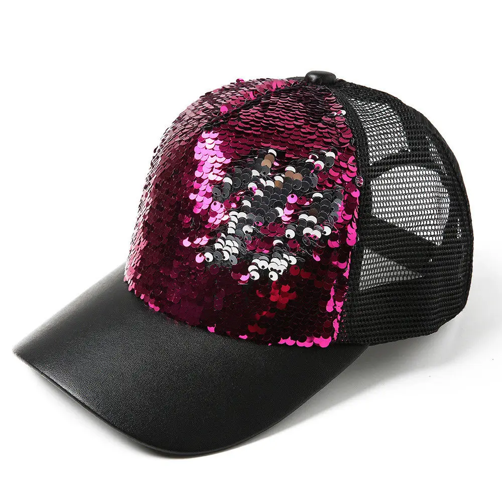 

018 Glitter Ponytail Baseball Cap Messy Bun Dad Hats For Women Sequins Shine Summer Mesh Trucker Hat Snapback Hip Hop Caps