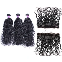 Water Wave Bundles With Lace Frontal Closure 3 Pcs Brazilian Human Hair Extension 13×4 Pre Plucked Lace Frontal CARA Remy Hair