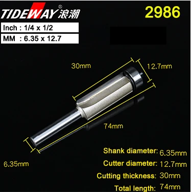 Tideway 1/" 1/2" хвостовик заподлицо фрезы для дерева обрезные фрезы с подшипник, деревообрабатывающий инструмент Концевая фреза - Длина режущей кромки: 2986