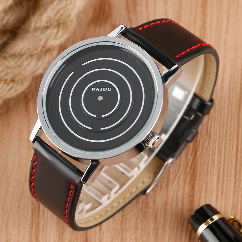 

2019 PAIDU Special Turntable Dial Sport Watches for Men Leather Modern Trendy Casual Unique Student Quartz Watches Gift