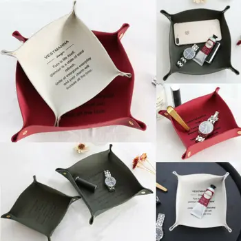 

Faroot Foldable Leather Bedside Storage Organizer Valet Tray Key Wallet Coin Box Decor Storage Boxes & Bins