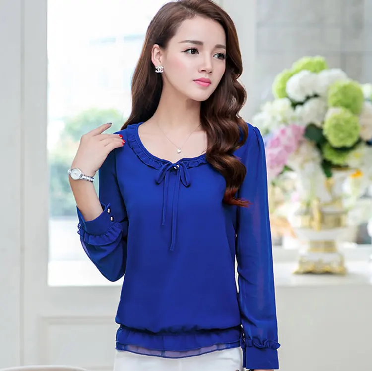 S-4XL Plus Size Tops Women 2019 New Fashion Bow Long Sleeve Shirts Femme Casual Chiffon Blouse Autumn O-neck Ruffled Blusa Mujer  (9)
