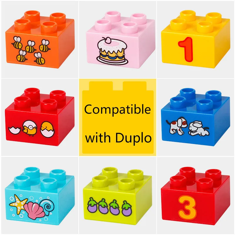 

2*2 dots Bricks Big Particle Building Blocks Printing Pattern Accessories Compatible with DuploINGlys Creative Children Toys