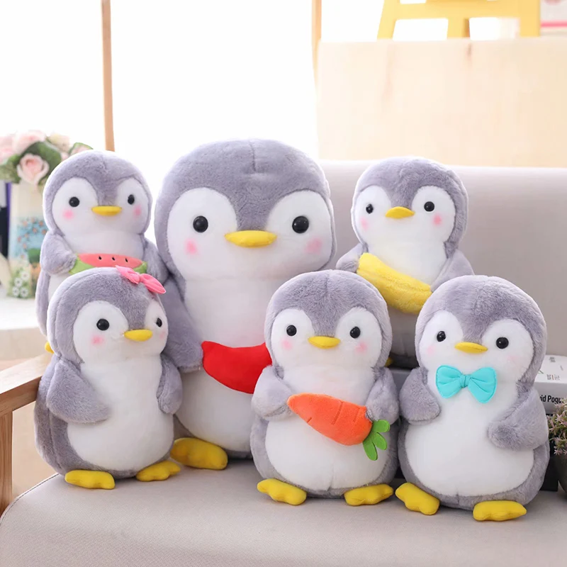 25cm 45cm cute plush penguin toy grey stuffed animal soft doll hold penguin watermelon banana kids toys birthday gift for child