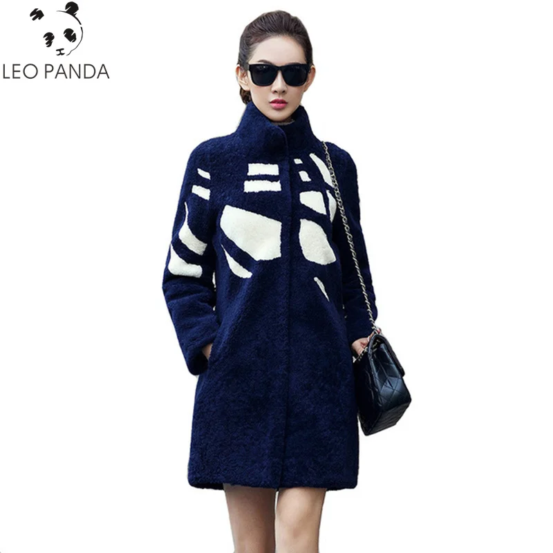 Col Manteaux Mode Feminino 2019 Fourrure Mouton Femmes Femelle Laine De Manteau Supérieure Casaco Veste black D'hiver Blue Qualité Réel Pied qgO1Z