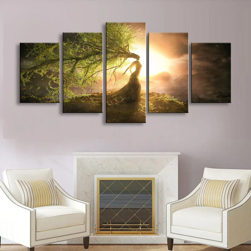 5 pieces high-definition print Fantasy art Pixelate canvas painting poster and wall art living room picture PL5-186 (3)
