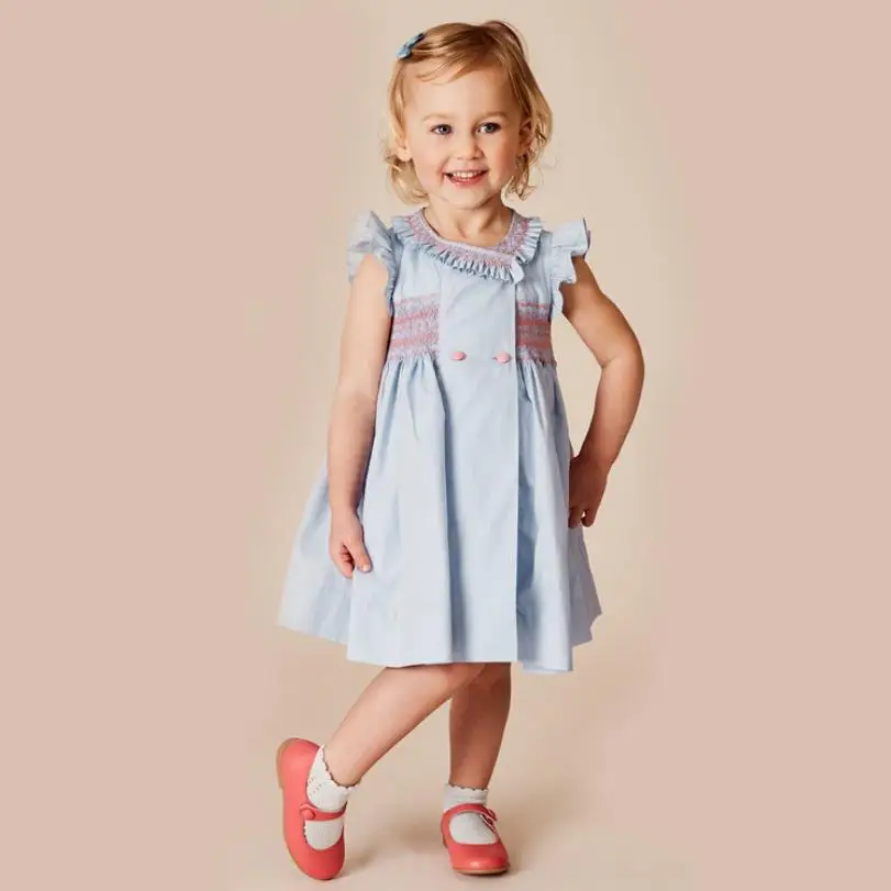 Новинка года; испанское винтажное платье для девочек; летнее платье для маленьких девочек; праздничное платье принцессы; хлопковая детская одежда; vestidos Y1165 - Цвет: light blue