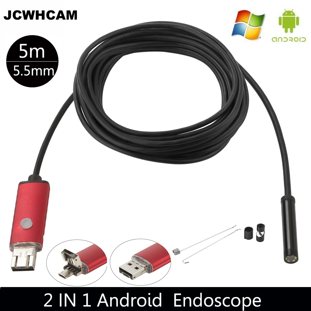 JCWHCAM 5.5mm 안드로이드 USB 내시경 카메라 5M 유연한 스네이크 튜브 검사 SmartPhone 안드로이드 전화 OTG USB Borescope 카메라