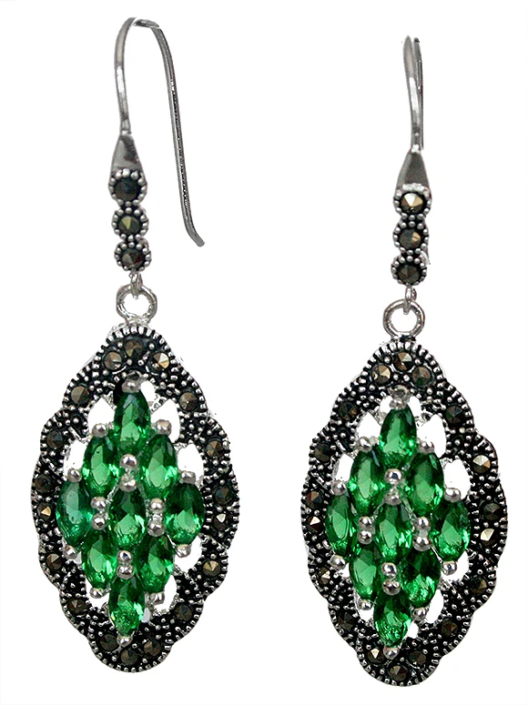 

Genuine 925 Silver green Crystal Art Style Marcasite Earrings 2