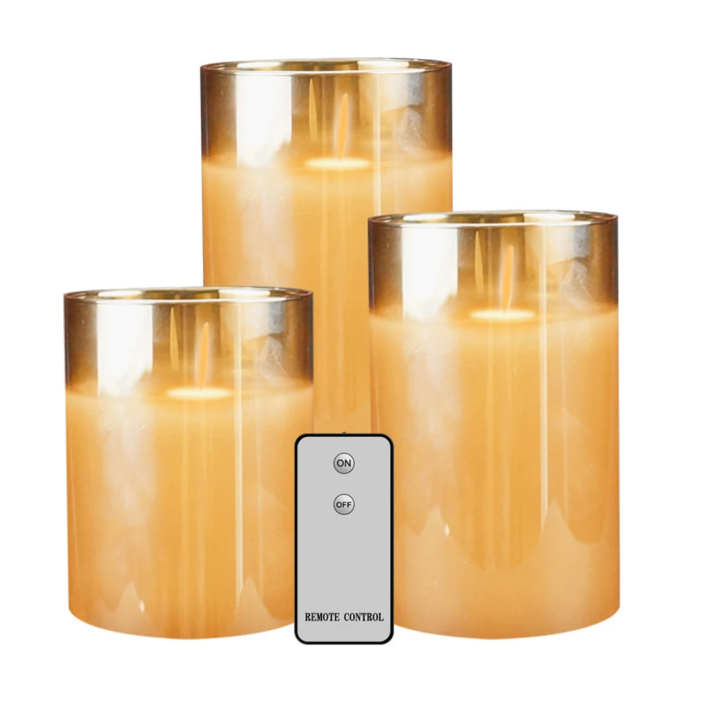 

3pcs Flicking Home Led Wedding Church Romantic With Timer Decorative Gift Glass Battery Operated Candle Light Set Flameless