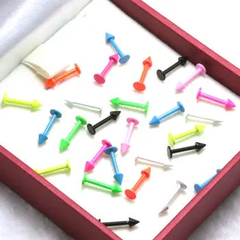 

2pcs 1.2*8*3mm Cone Labret Lip Piercing Tragus Ear Ring Stud 16G Titanium Anodized Paint Neon Color Stainless Steel Body Jewelry