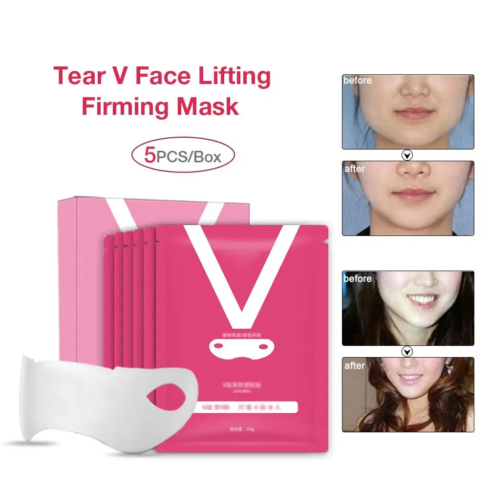 

5PCS V Line Mask Neck Face Lifting Mask Chin Up Patch Double Chin Reducer Tightening Firming Moisturizing Sliming Skin