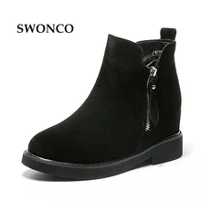 SWONCO Women's Ankle Boots Autumn Genuine Leather Height Increasing Ladies Shoes Women Boots Round Toe Plush Warm Winter Shoes цена SWONCO Women's Ankle Boots Autumn Genuine Leather Height Increasing Ladies Shoes Women Boots Round Toe Plush Warm Winter Shoes цены онлайн