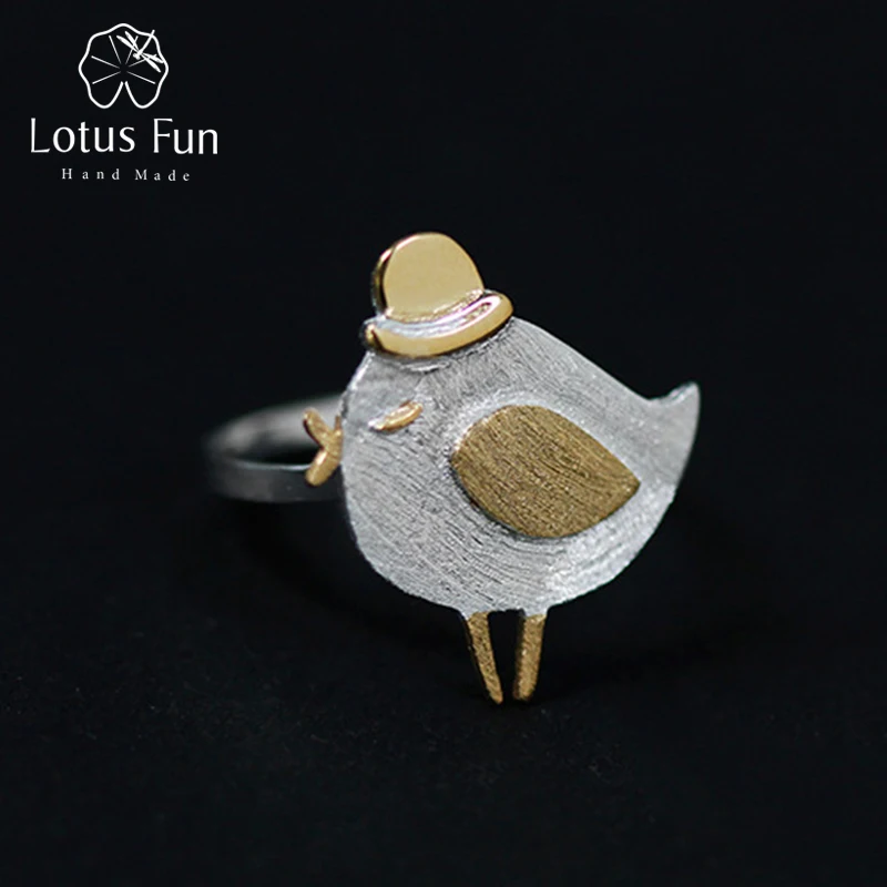 

Lotus Fun Real 925 Sterling Silver Natural Original Handmade Designer Fine Jewelry Cute Gentleman Bird Rings for Women Bijoux