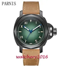 44mm Parnis green dial black PVD case luminous markers date adjust sapphire glass miyota Automatic movement Men’s Watch