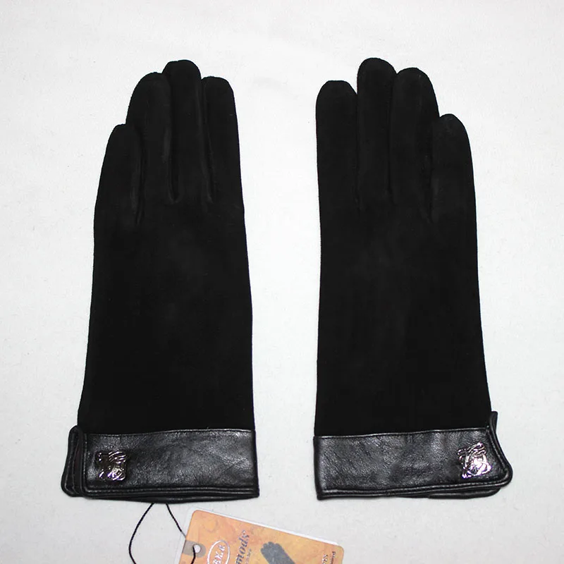 Женские замшевые кожаные перчатки из искусственного кроличьего меха с толстой подкладкой; сезон осень-зима; теплые модные женские кожаные перчатки ручной работы