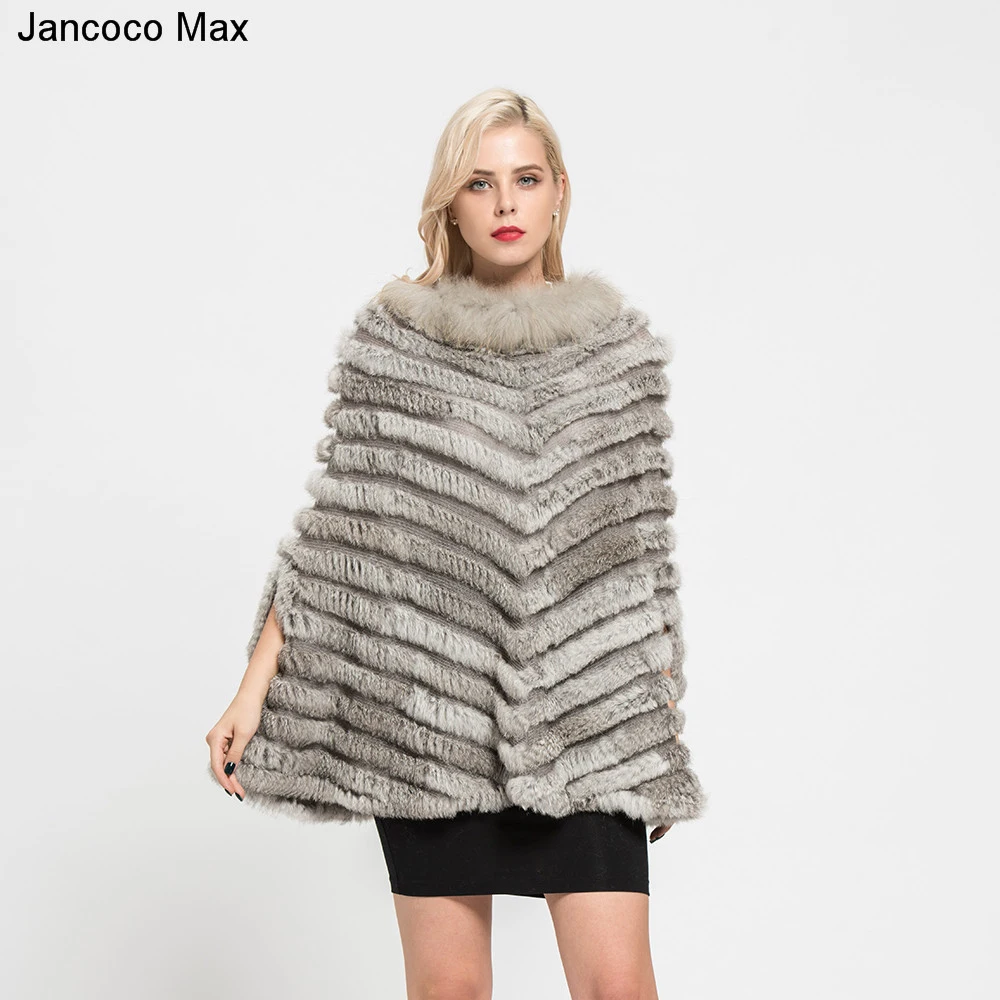 Новинка Jancoco Max + 2019 Вязаное пончо из натурального кроличьего меха зимние модные