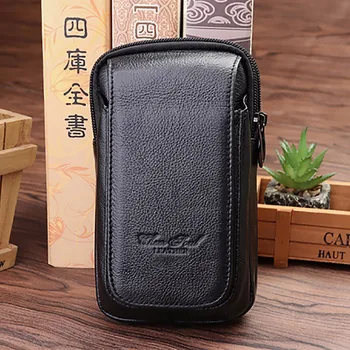 

100% Genuine Leather Fanny Waist Pack For Men Hip Bum Hook Purse Pouch Cell/Mobile Phone Case Cover Loops Belt Bags High Quality