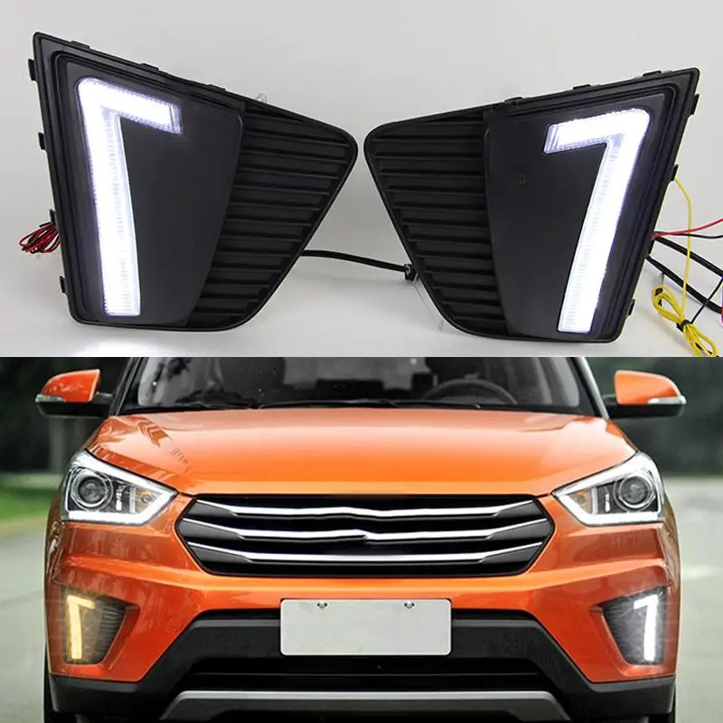 

Car Styling LED DRL Daytime Running Light Fog Lamp For Hyundai IX25 Creta 2015 With Yellow Turn Signal Function Auto Accessories