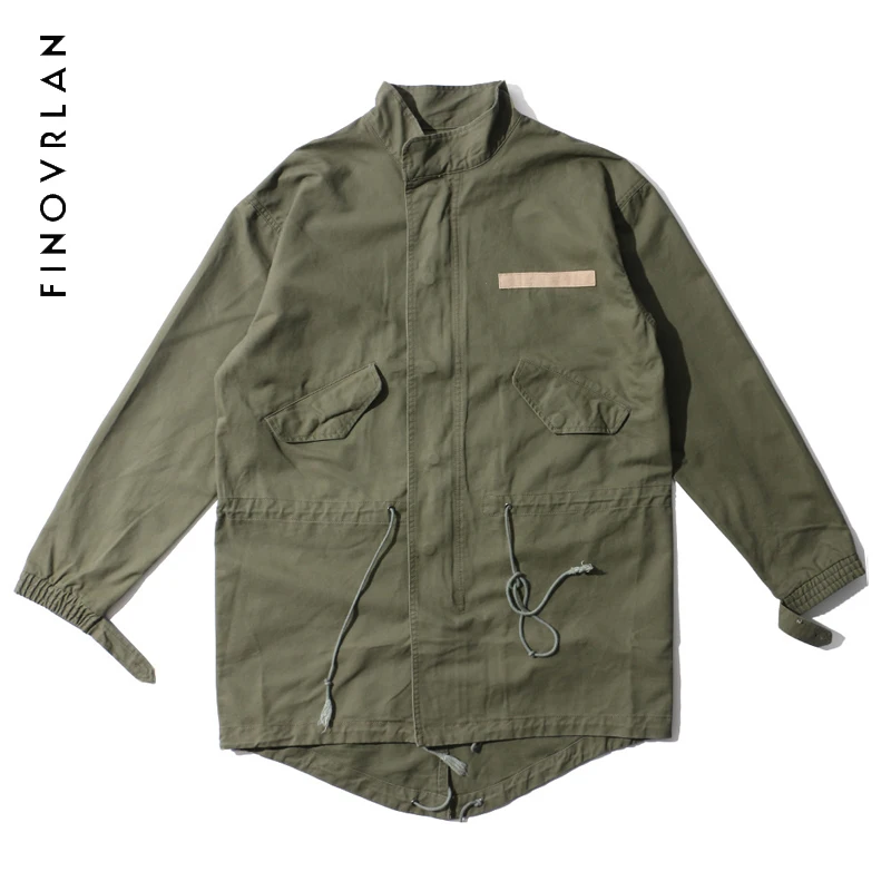 

2018 new Fashion Korean Hot Sale Men's Japan Jacket Overcoat Kanye West Black/Green Long Military Style European Trench Coat