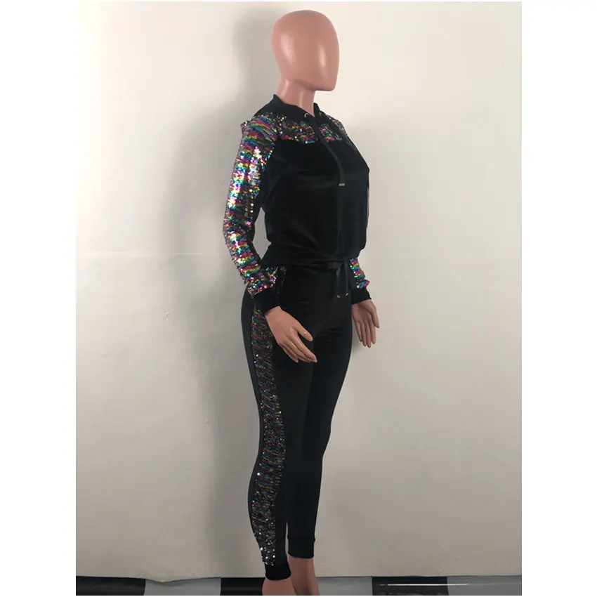 Женский спортивный костюм Wjustforu Модный комплект из двух предметов с блестками