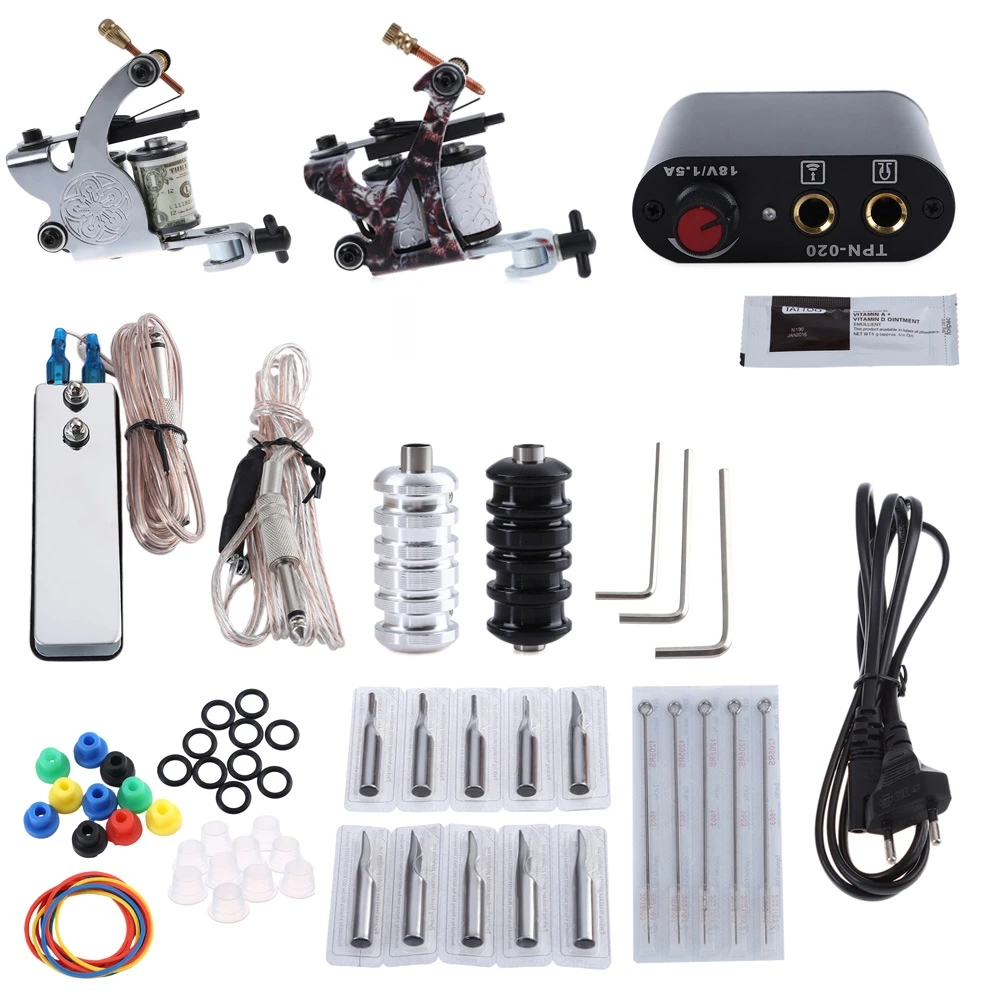 

Complete Tattoo Kit Tattoo Kit 2 Machine Gun Pigment Tips Power Supply Set 20 Needle Tips Power Supply Set with EU US Plug