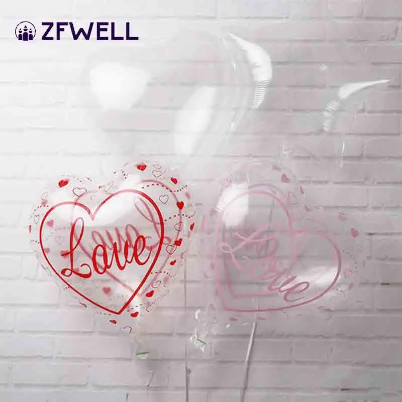 

ZFWELL 5pz 18 inch love five-pointed star transparent wave balloon love print engagement wedding Valentine's Day confession deco