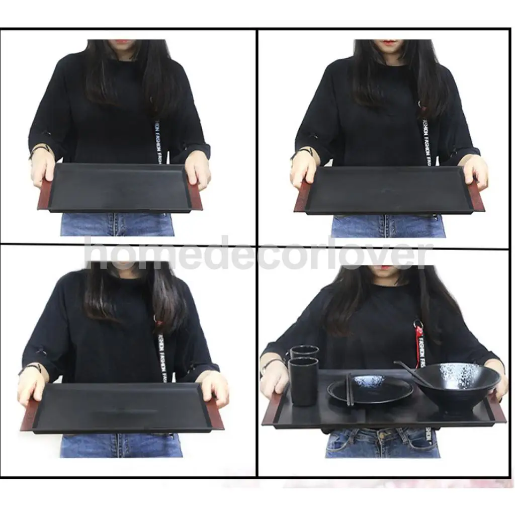 Najtaniej Prostokątna taca do serwowania duża czarna antypoślizgowa taca gastronomiczna taca Butler śniadanie kawa taca na napoje