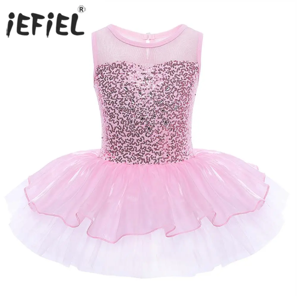 Iefiel для детей с блестками для девочек, балетные платье-пачка для танцев платье, гимнастический купальник Одежда для бальных танцев для детей балерина костюмы