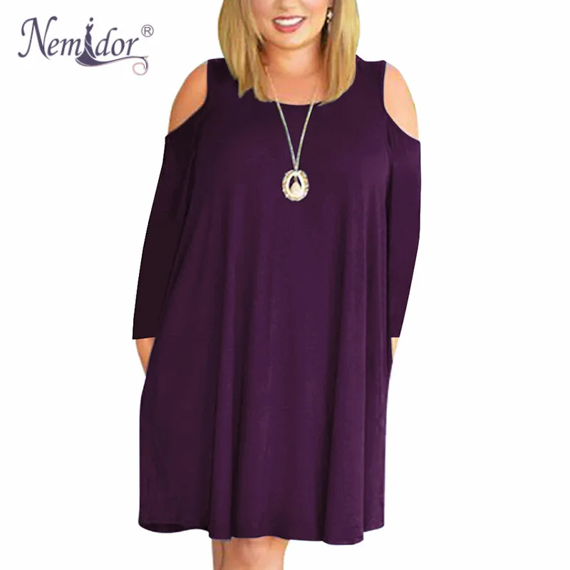 Nemidor Womens Cold Shoulder Plus Size Casual T-Shirt Swing Dress with Pockets